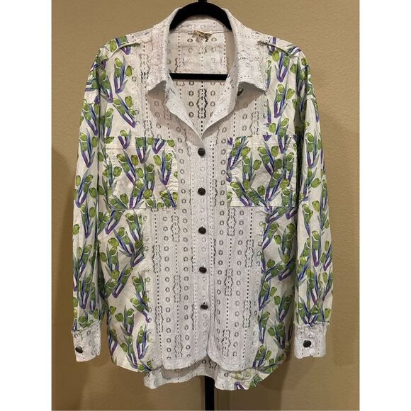 Size S (Oversized) POL Boho Floral Lace Button Down Shirt - Picture 3 of 8